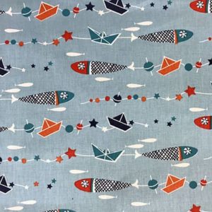 Tissu coton imprimé poisson bateau