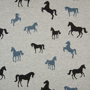 Tissu Jersey chevaux bleus