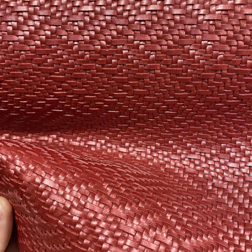 Tissu simili cuir tresse rouge