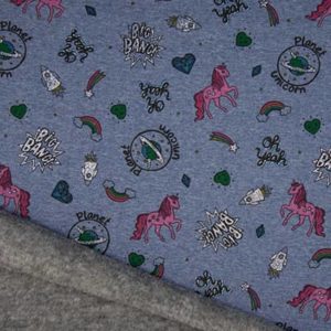 Tissu Jersey Molletonné Licorne Bleue