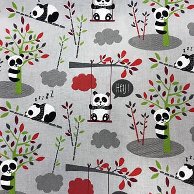 Tissu coton imprimé panda gris