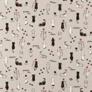 Tissu aspect lin chat noir et blanc