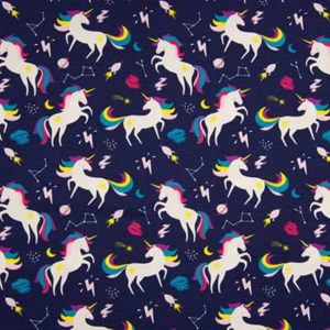 Tissu jersey imprimé licorne navy