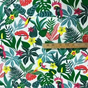 Tissu coton imprimé jungle toucan mètre