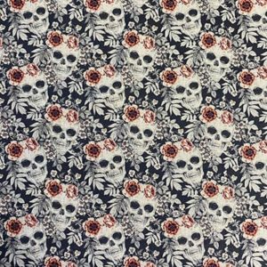 Tissu coton imprimé crâne blanc