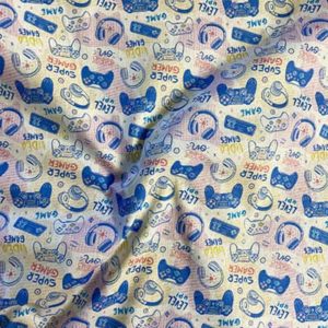 Tissu coton imprimé jeux vidéos plie