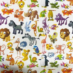 Tissu satin de coton animaux