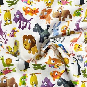 Tissu satin de coton animaux froissé