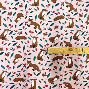 Tissu jersey imprimé renard rose mètre