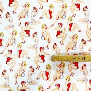Tissu coton imprimé femme au téléphone mètre