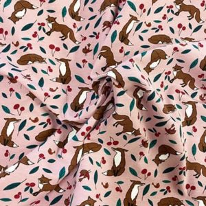 Tissu jersey imprimé renard rose froissé