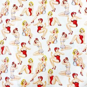 Tissu coton imprimé femme au téléphone