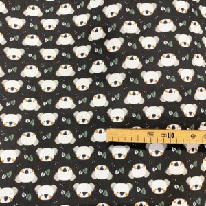 Tissu coton imprimé koala noir mètre