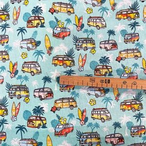 Tissu coton imprimé combi Volkswagen mètre