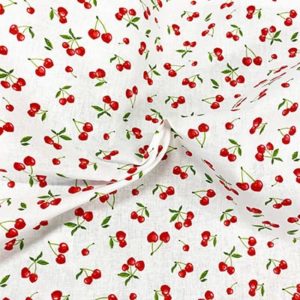Tissu coton imprimé cerise froissé