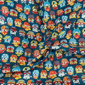 Tissu coton imprimé hiboux froissé