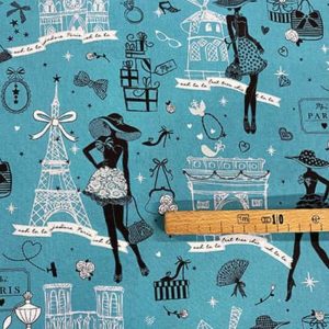 Tissu Coton Imprimé Paris Bleu mètre