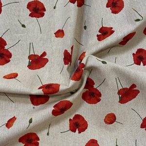 Tissu aspect lin mini coquelicot froissé