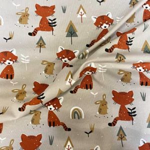 Tissu jersey imprimé renard gris froissé