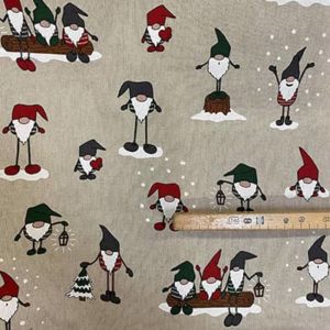 Tissu aspect lin gnome de noël mètre