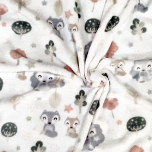 Tissu doudou imprimé renard blanc