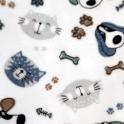 Tissu doudou imprimé chien chat