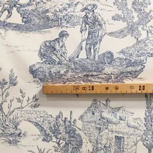 Tissu d'ameublement Toile de Jouy bleu mètre