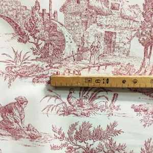 Tissu d'ameublement Toile de Jouy Rouge mètre