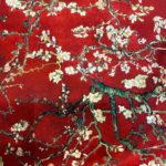 Tissu Velours Amandiers rouge
