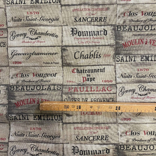 Tissu aspect lin étiquette vin mètre