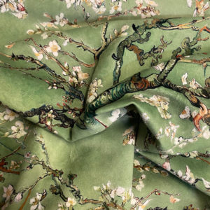 Tissu Velours Amandiers vert froissé