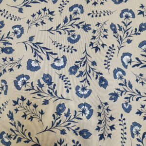 Tissu aspect lin fleur bleue