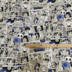 Tissu aspect lin manga bleu mètre