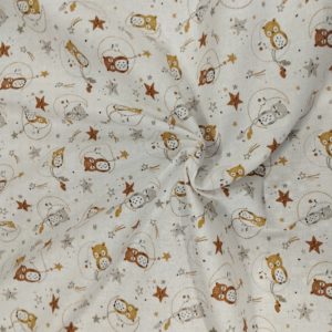 Tissu coton imprimé hibou lune froissé