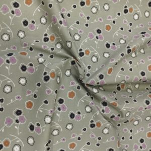 Tissu coton imprimé fleurs sur fond gris froissé