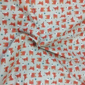 Tissu coton imprimé tête de renard froissé
