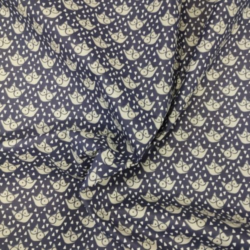Tissu coton imprimé Renard bleu froissé