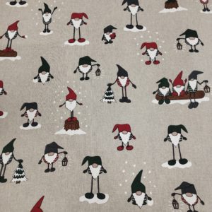 Tissu aspect lin Noel multi Gnomes