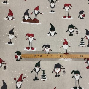 Tissu aspect lin Noel multi Gnomes mètre
