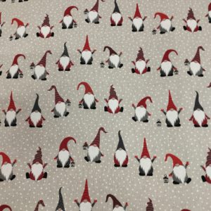 Tissu aspect lin Gnomes Noel neige