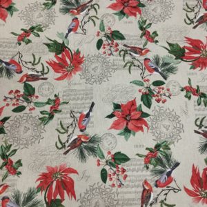 Tissu aspect lin Fleurs Rouge-Gorge