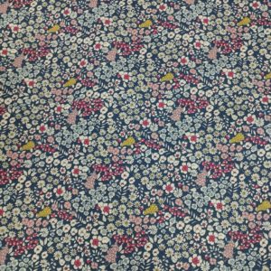 Tissu aspect lin Fleurs fond bleu