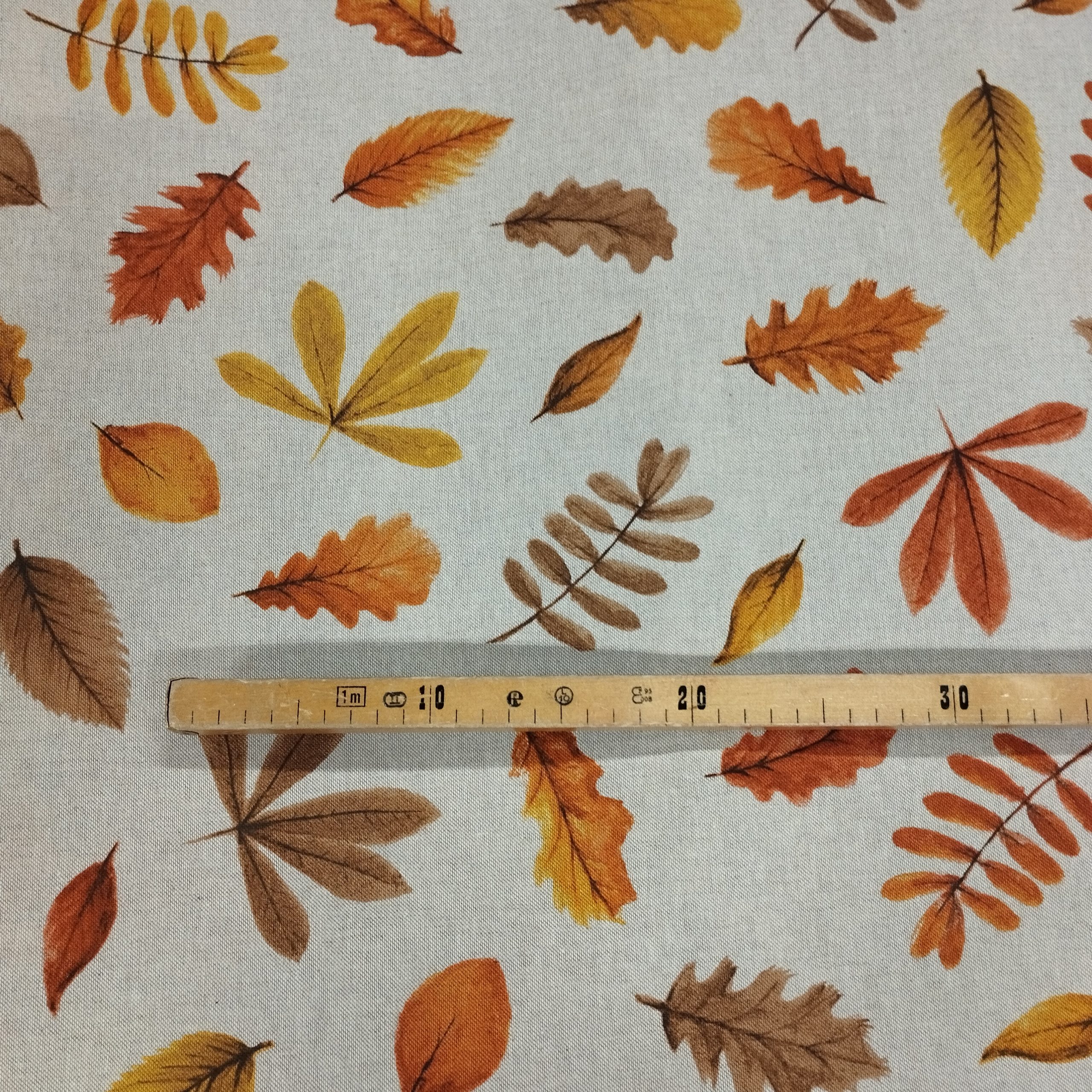 Tissu aspect lin feuilles d'automne mètre