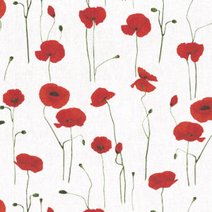 Tissu aspect lin coquelicot blanc