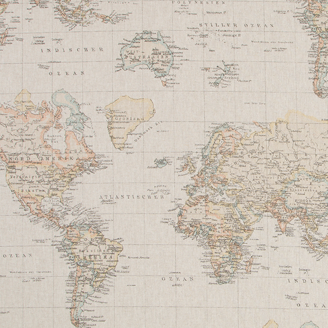 Tissu aspect lin carte monde