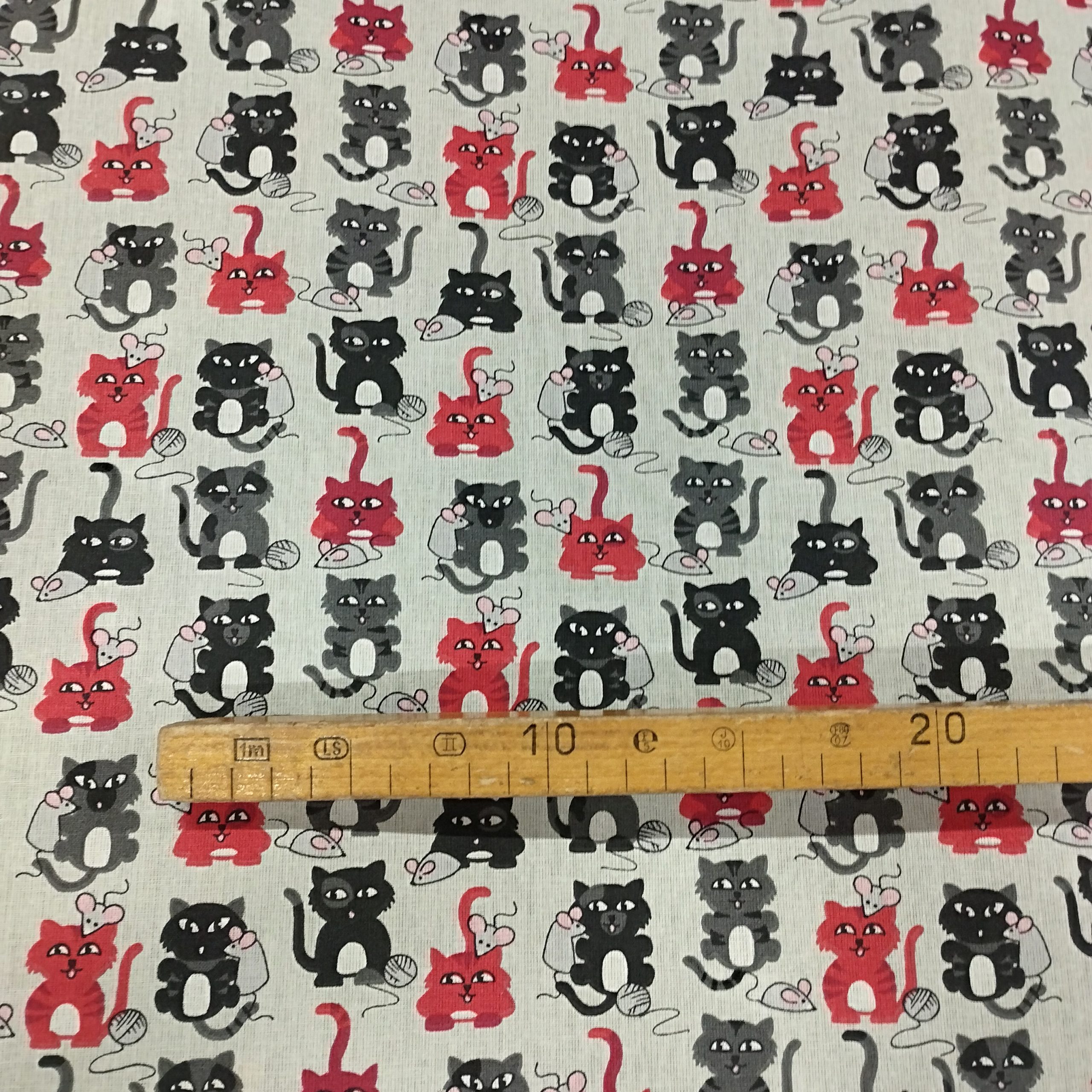 Tissu coton imprimé chat souris mètre