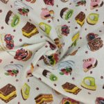 Tissu coton imprimé pâtisserie froissé