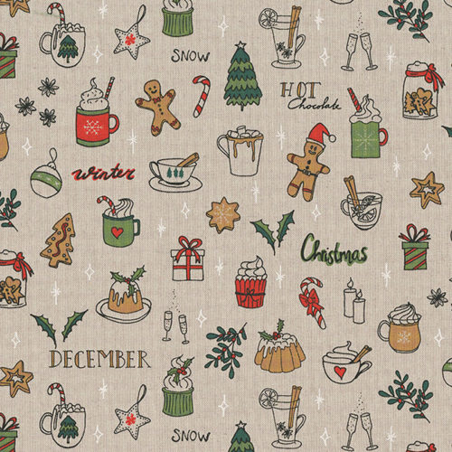 Tissu aspect lin noel biscuit