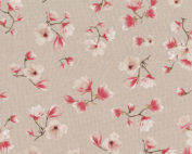 Tissu aspect lin fleurs rosa