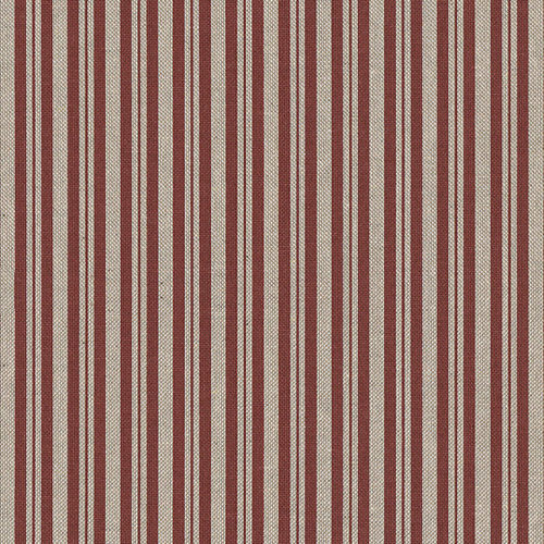 Tissu aspect lin lignes rouges